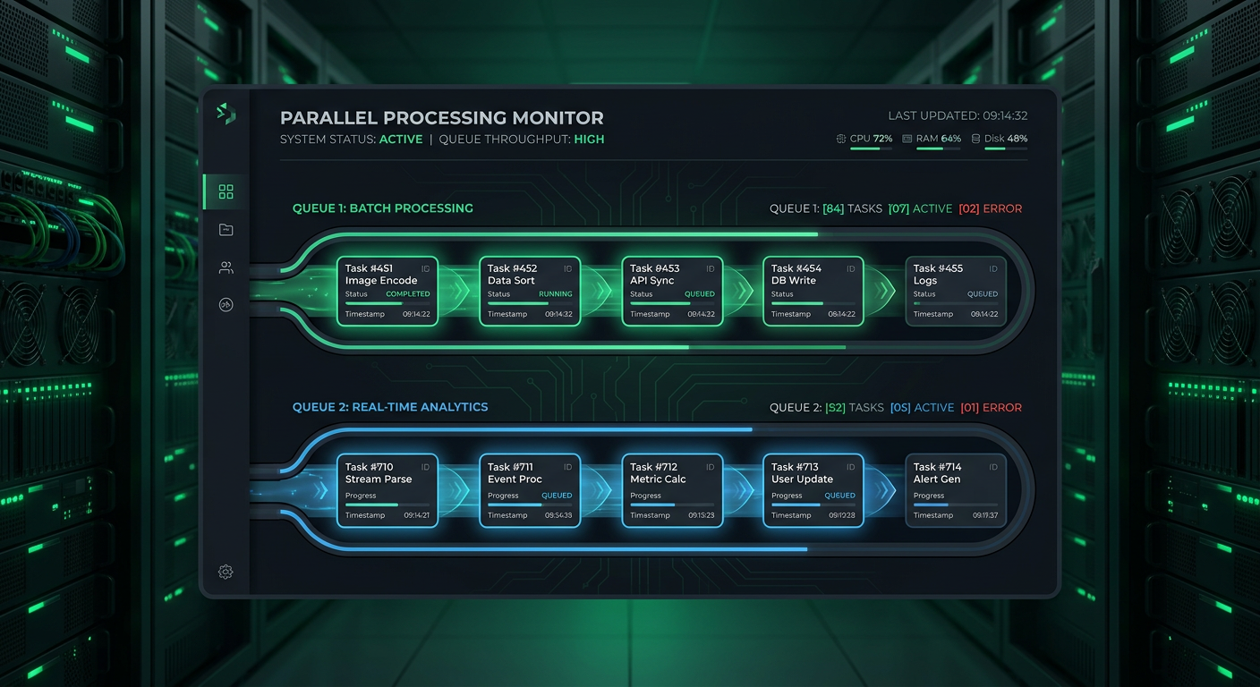 Dual-queue task system architecture diagram